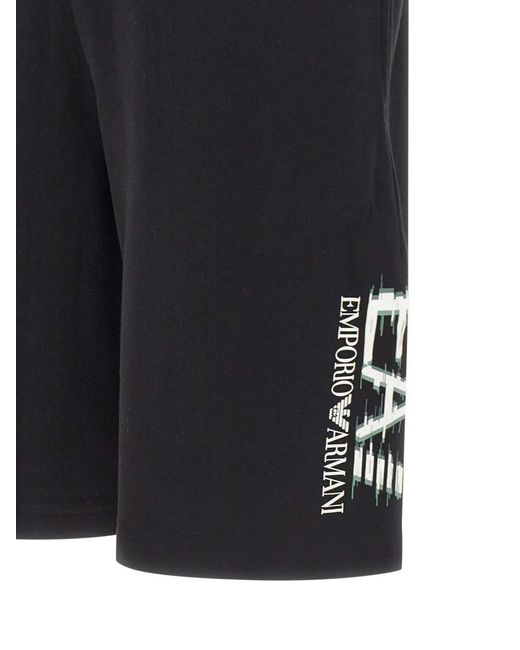 EA7 Blue Drawstring Logo Cotton Shorts for men