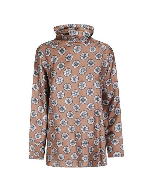 Alberto Biani Brown Medallion-Print High-Neck Shirt