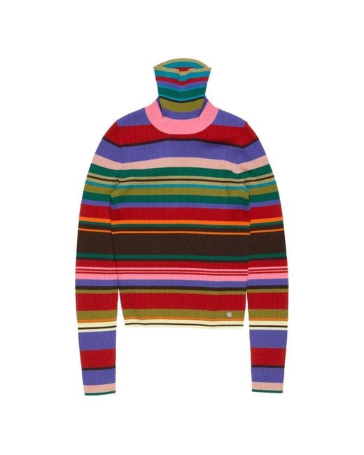 Acne Red Striped-Pattern Turtleneck Sweater