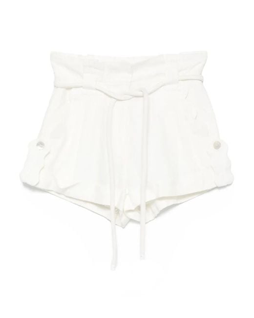 Farm Rio White Belted Linen Shorts