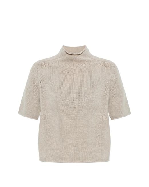 Lisa Yang White Ribbed Short-Sleeve Knitted Top