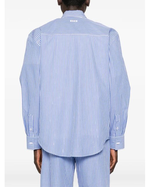 MSGM Blue Striped Shirt With Embroidered Logo for men
