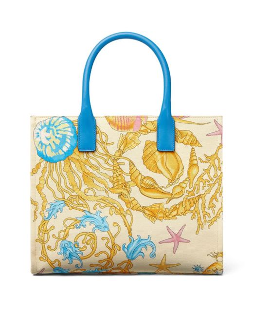 Versace Blue Underwater Barocco Canvas Tote Bag
