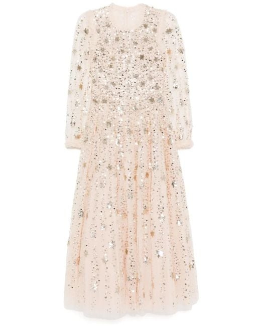 Vestido de fiesta Shooting Stars de manga larga Needle & Thread de color Natural