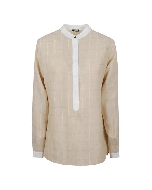 Kiton White Check-Pattern Linen Shirt