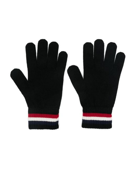 Moncler Black Tricolour-Stripe Wool Gloves for men