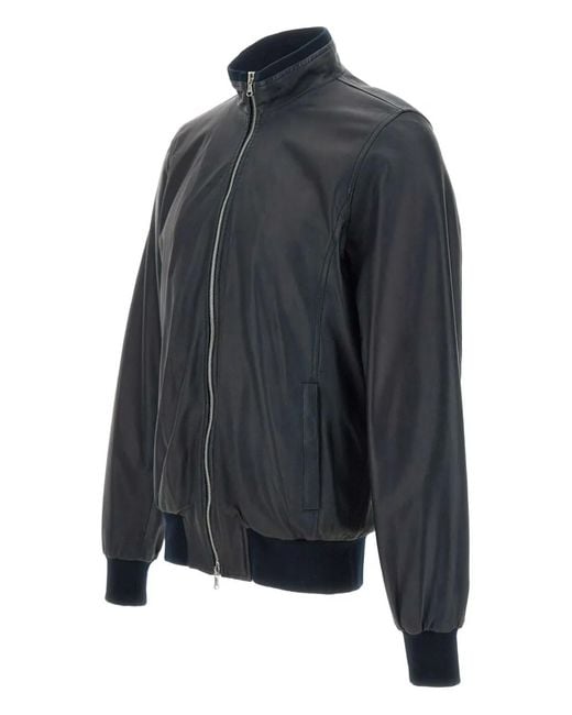Barba Napoli Blue Leather Jacket for men