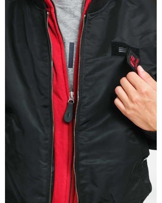 Alpha Industries Black Ma-1 D-Tec Logo-Print Hooded Bomber Jacket for men