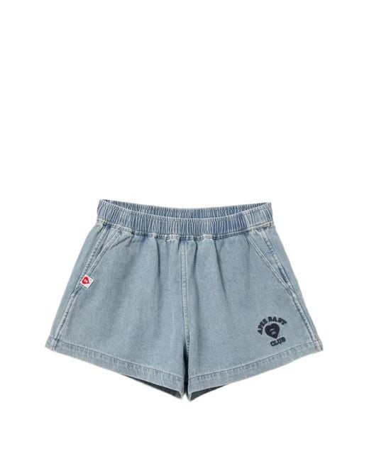 AAPE BY A BATHING AP Blue Heart Logo Embroidered Denim Short