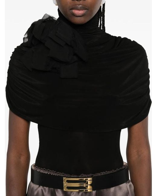 Magda Butrym Black Draped High-Neck Bodysuit