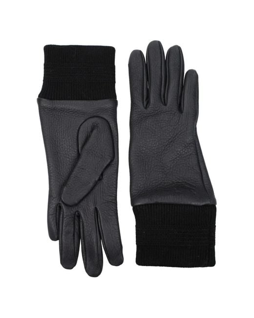 Burberry Black Knitted-Cuff Leather Gloves