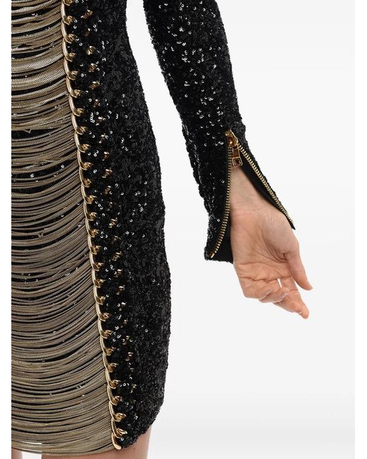 Balmain Black Sequin-Embellished Mini Dress