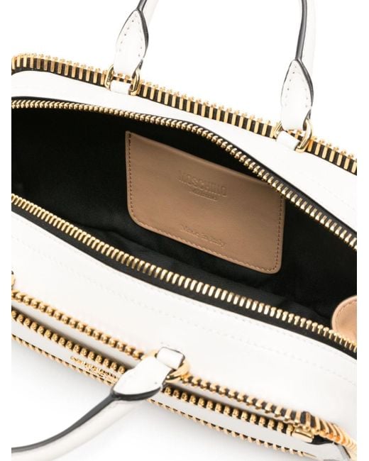 Moschino Natural Exposed-zip Leather Tote Bag