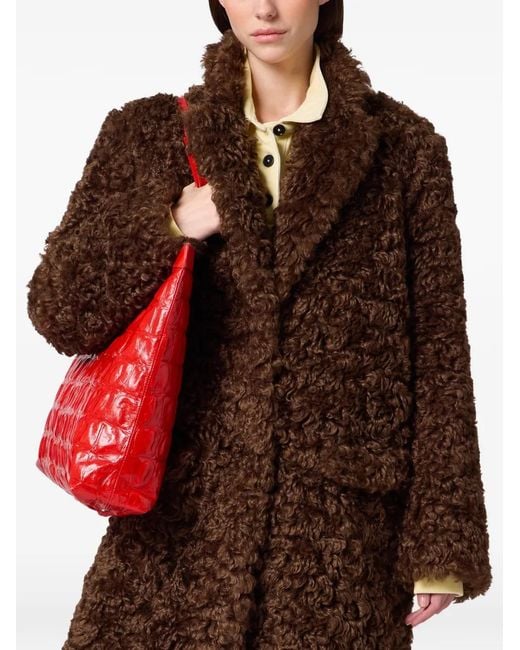 MSGM Brown Faux-Shearling Double-Breasted Coat