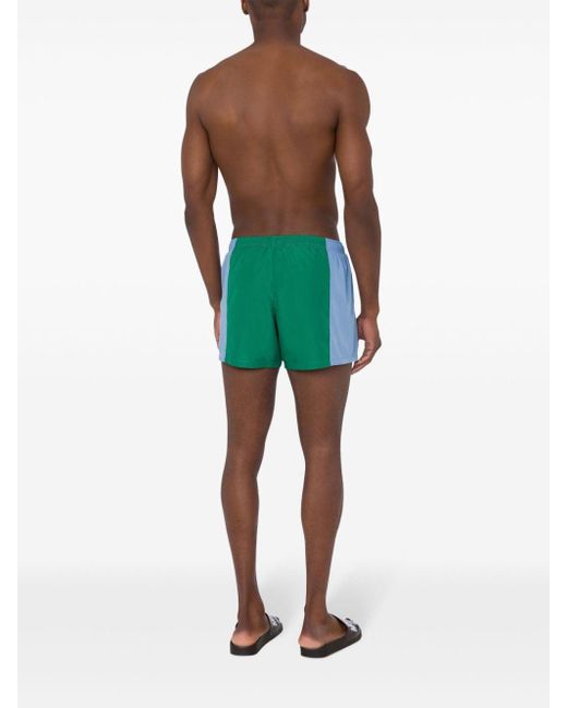 Moschino Green Logo Patch Striped Swim Shorts for men