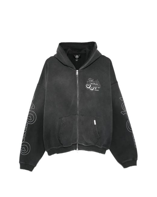 Represent Black Graphic-Print Zip-Up Hoodie for men