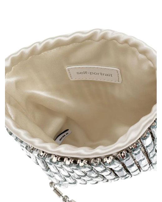 Self-Portrait White Crystal-Embellished Drawstring Tote Bag
