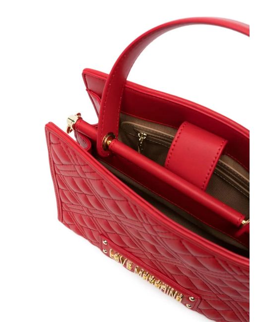 Love Moschino Red Logo-Lettering Quilted Tote Bag