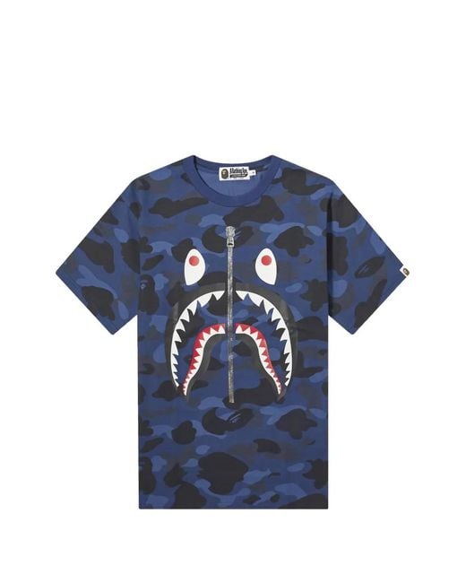 A Bathing Ape Blue Camouflage Shark T-Shirt for men