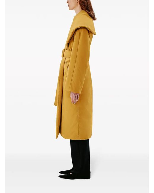 Another Tomorrow Yellow Wrap-Design Belted Puffer Jackets