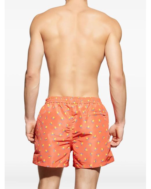 Paul Smith Orange Peach-Print Drawstring Swim Shorts for men