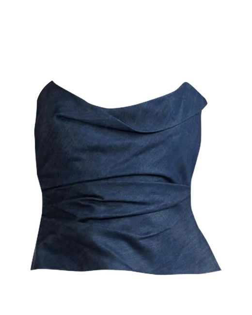 The Sei Blue Cowl-Neck Bustier Top
