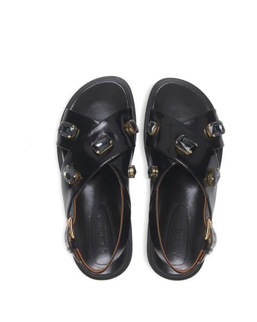 Marni Black Crystal-Embellished Fussbett Sandals