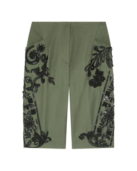Dries Van Noten Green Embroidered Shorts