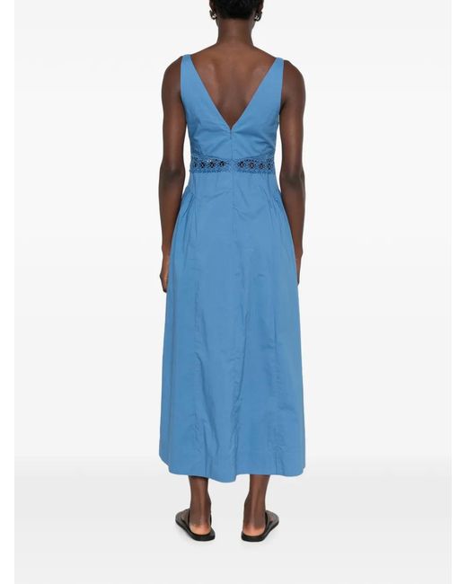 Posse Blue Veda Crochet-Trim Midi Dress