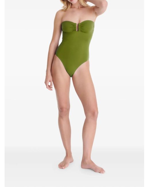 Eres Green Cassiopée Strapless Ruched Swimsuit