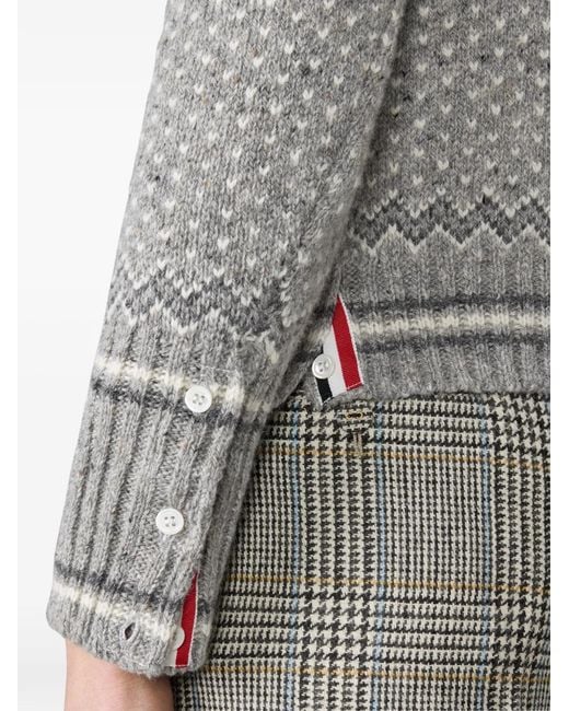 Thom Browne Gray Fair Isle Jacquard Donegal Cropped Cardigan
