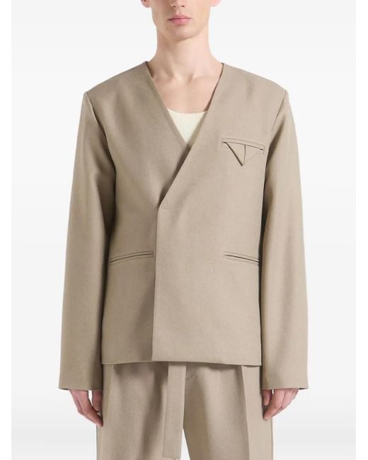 Manière De Voir Natural Collarless Double-Breasted Minimal Blazer for men