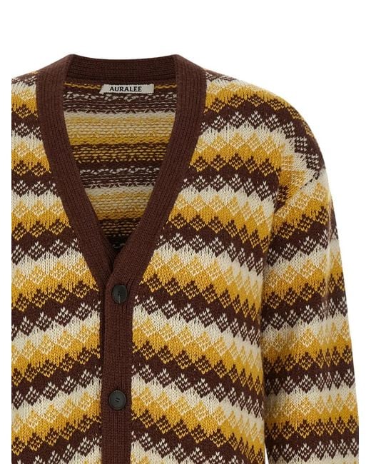 Auralee Red Patterned-Jacquard Cardigan