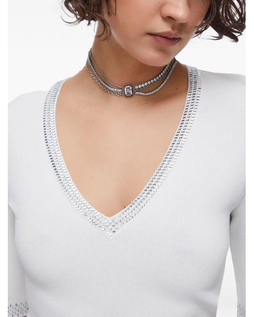 Liu Jo White Rhinestone Appliqué V-Neck T-Shirt