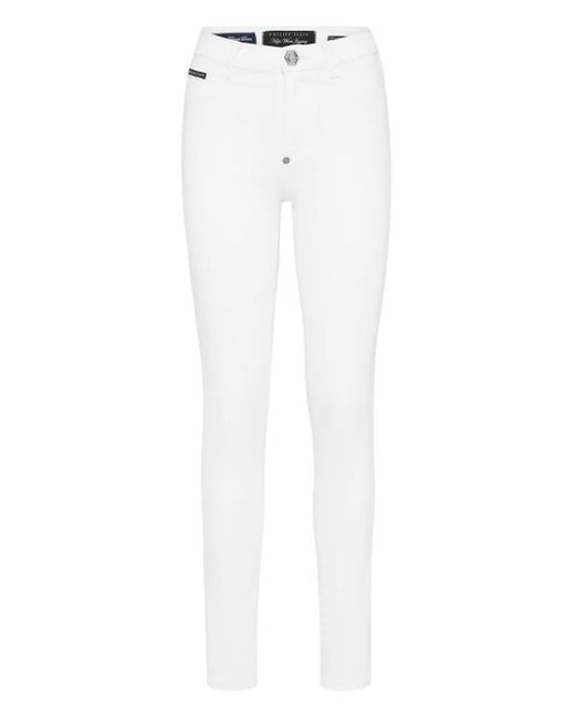 Philipp Plein White Denim High Waist Jegging Logo