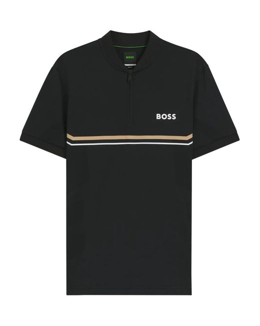 Boss Black Striped-Detail Polo Shirt for men