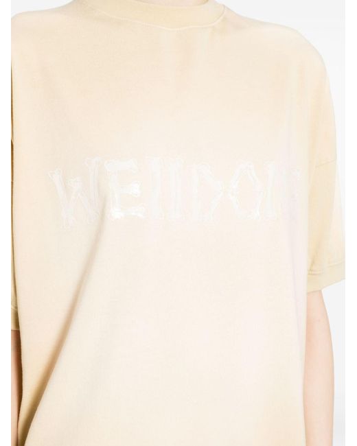 we11done Natural Logo-print Bleached-effect T-shirt
