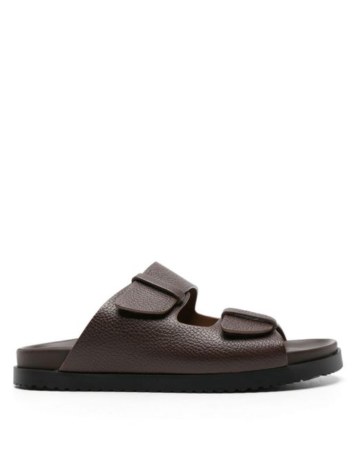 Doucal's Brown Double-strap Leather Slides for men