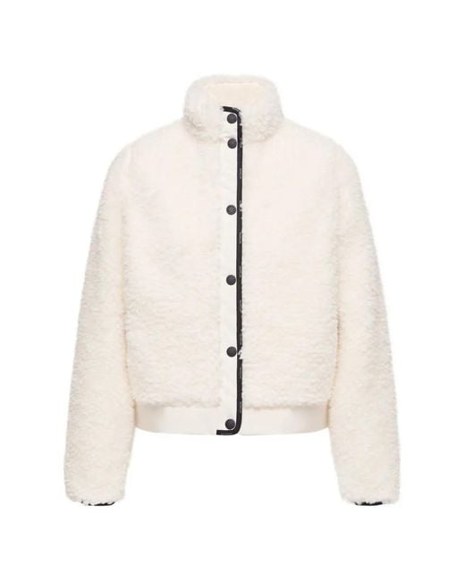 Moncler White Fleece-Texture High-Neck Cardigan