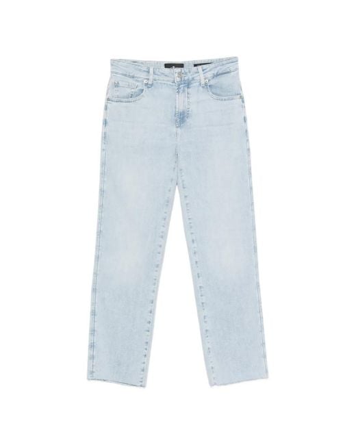 7 For All Mankind Blue Calie Raw-Cut Straight-Leg Jeans