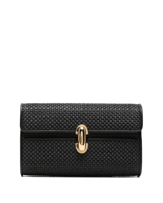 SAVETTE Black Woven Leather-Trim Shoulder Bag