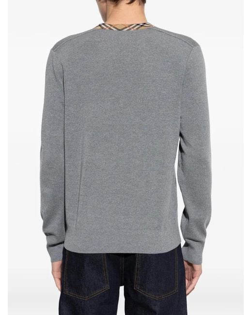 Burberry Gray Knit V-Neck Sweater With Rib-Knit Trims for men