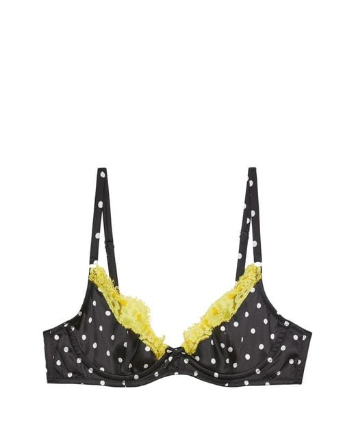 Fleur du Mal Black Juliet Lace-Trim Polka-Dot Bra
