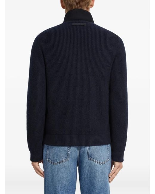 Zegna Blue Panelled Zip-Up Cardigan for men