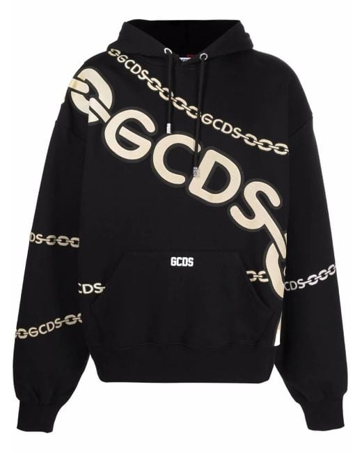 Gcds Black Chain-Link Logo-Print Hoodie for men