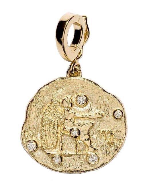 Azlee Metallic 18kt Yellow Gold Small Virgo Diamond Coin Pendant