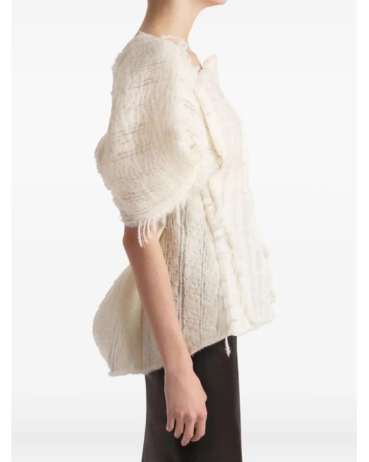 Khaite White Quan Frayed-Sleeve Top
