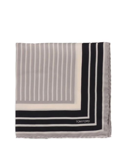 Tom Ford Gray Striped Pocket Square for men