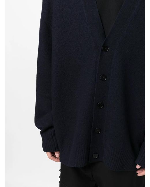 Jil Sander Blue V-Neck Wool Cardigan for men