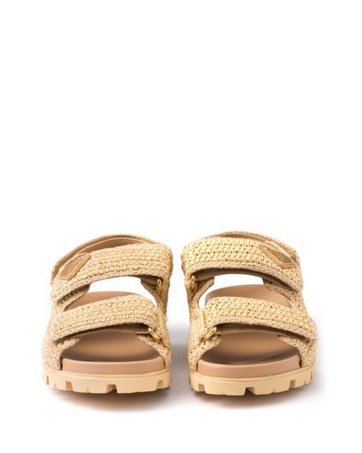 Prada Natural Brand-plaque Chunky-sole Woven Sandals